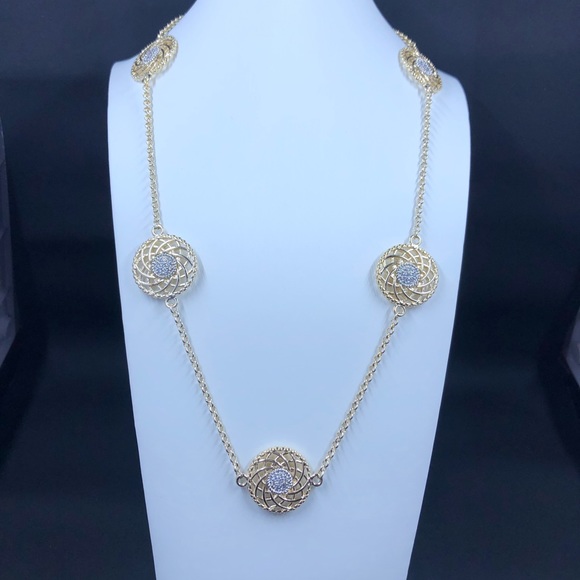 Beautiful Gold Tone Disk & Clear Crystals Necklace - Picture 1 of 6